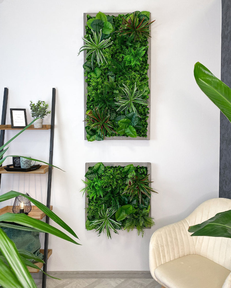 Pflanzenwand Yucatan – Realtouch im Fichtenholzrahmen