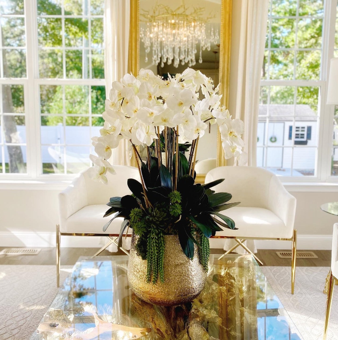 Delaney Vase Gold Phalaenopsis – Realtouch Orchideen-Arrangement