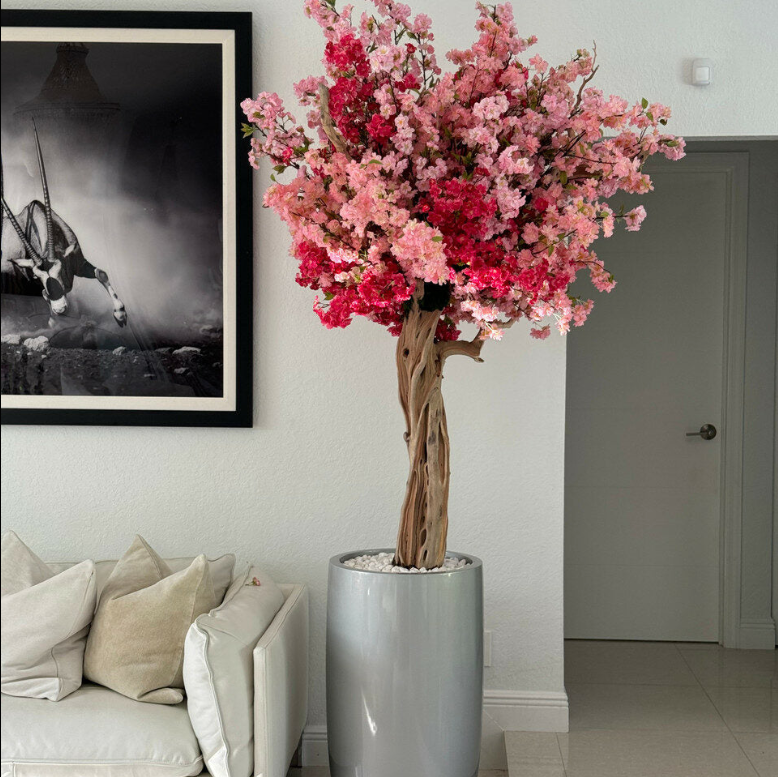 Kirschblüten Pink Lissabon Silber – Kunstbaum mit Realtouch-Blüten