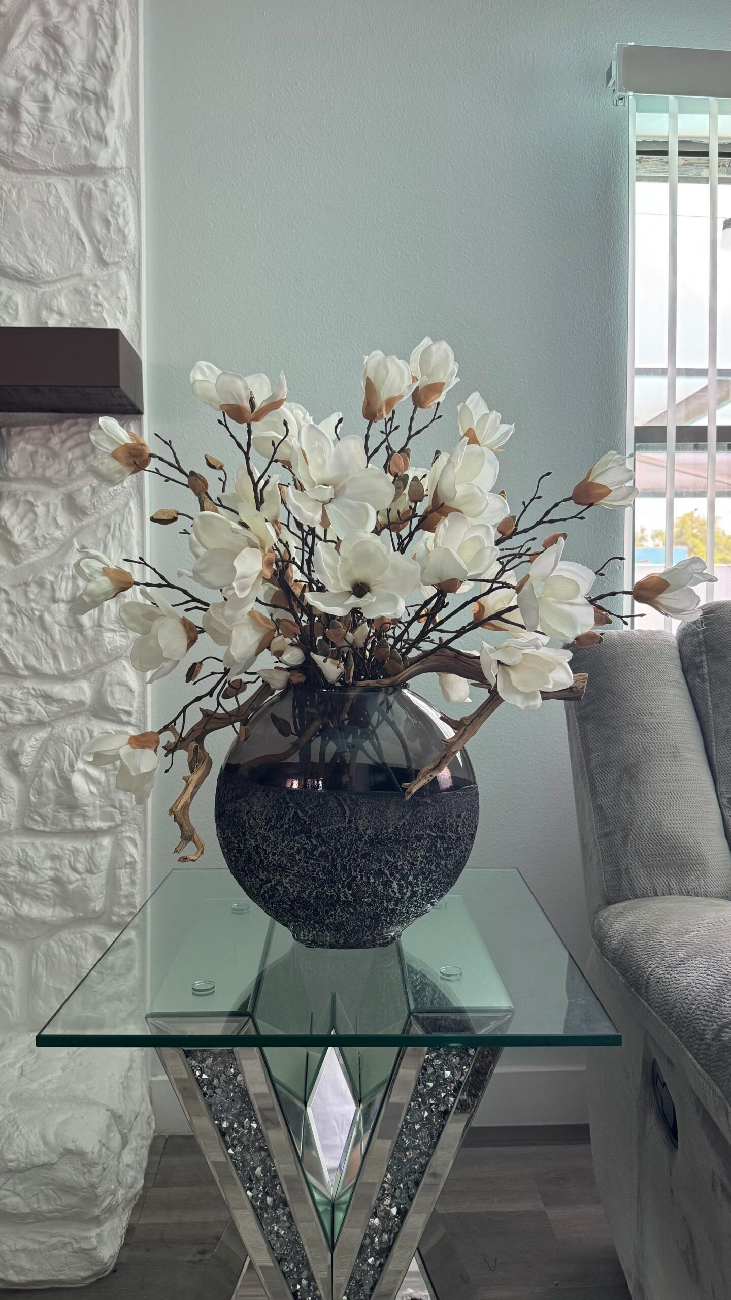 Magnolien-Set Schwarz 2-teilig – Florales Magnolien-Arrangement