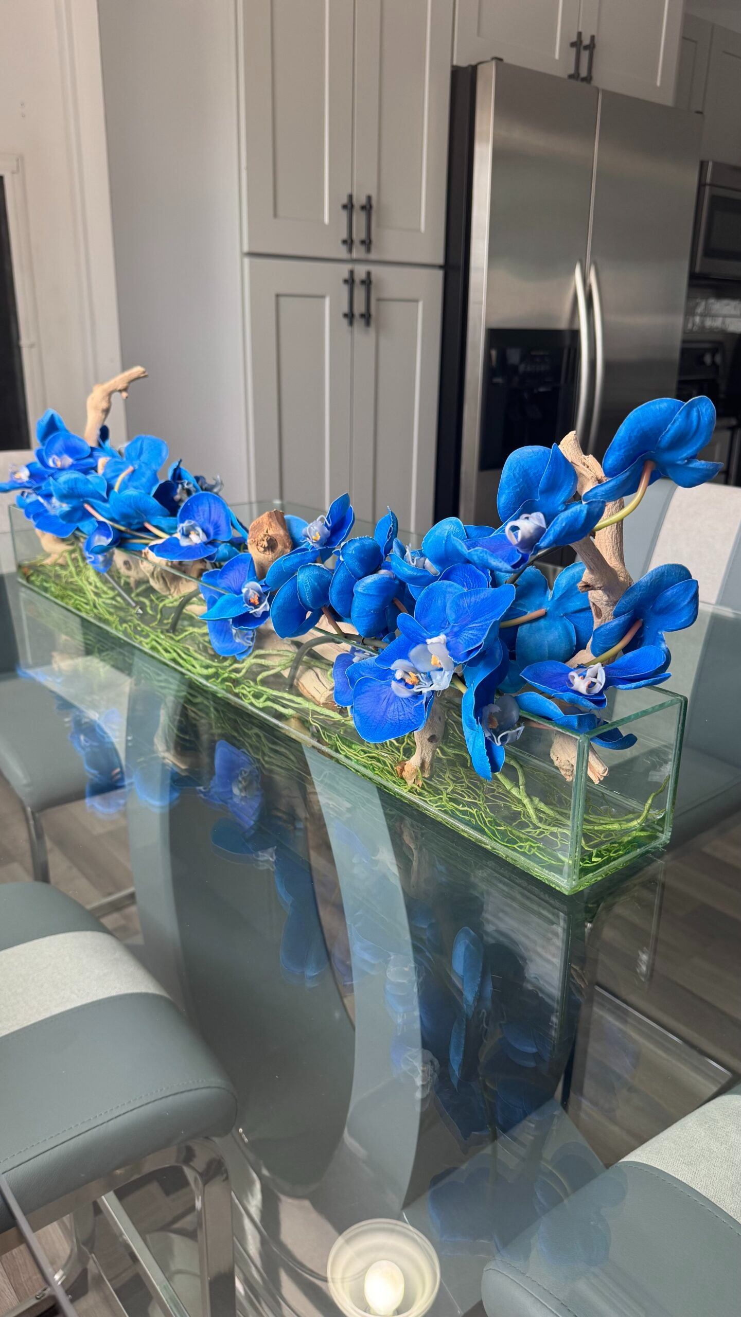 Orchideen-Aquarium Blau 91 cm – Realtouch Orchideen-Arrangement