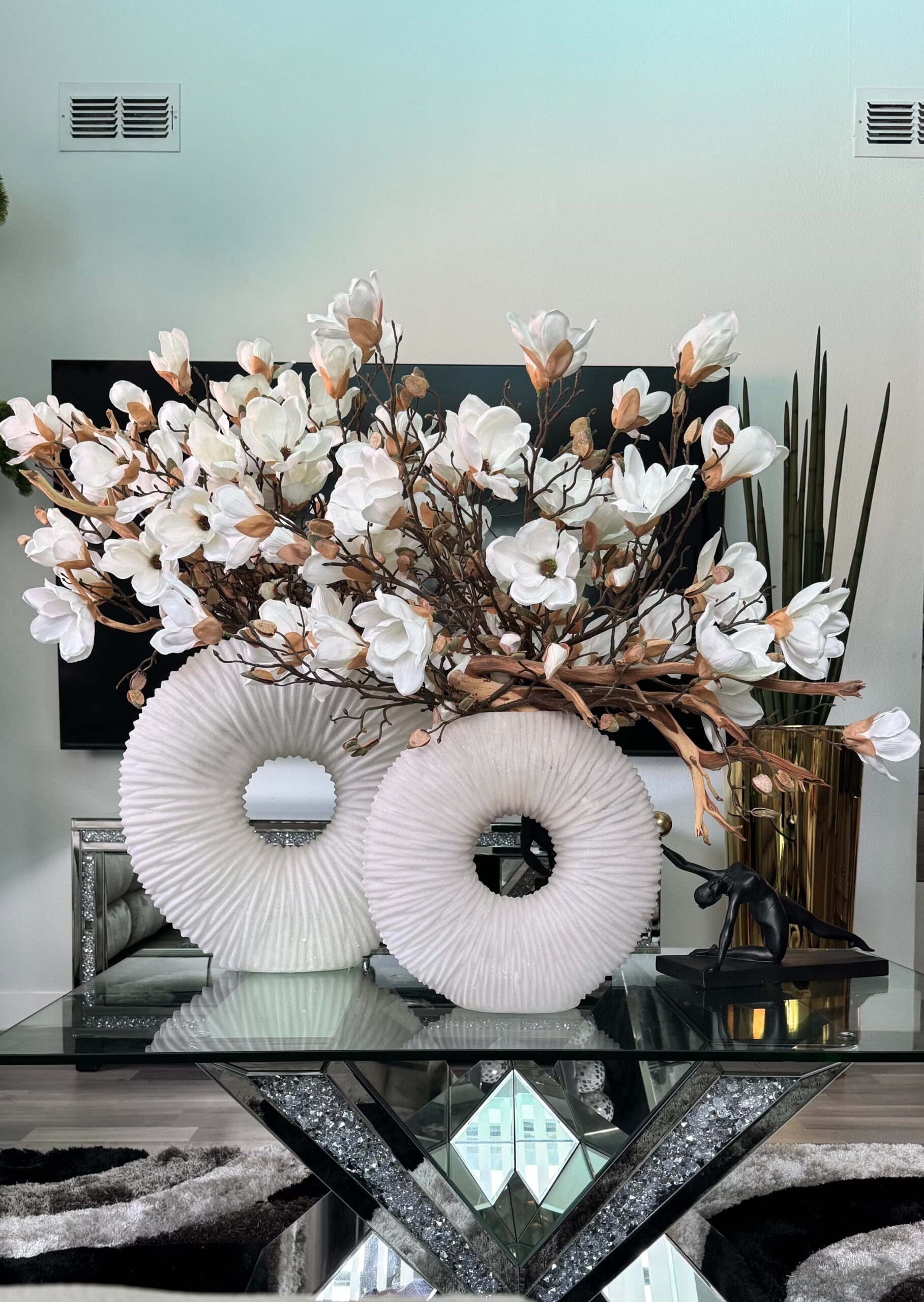 Magnolien-Set Beige 2-teilig – Florales Magnolien-Arrangement