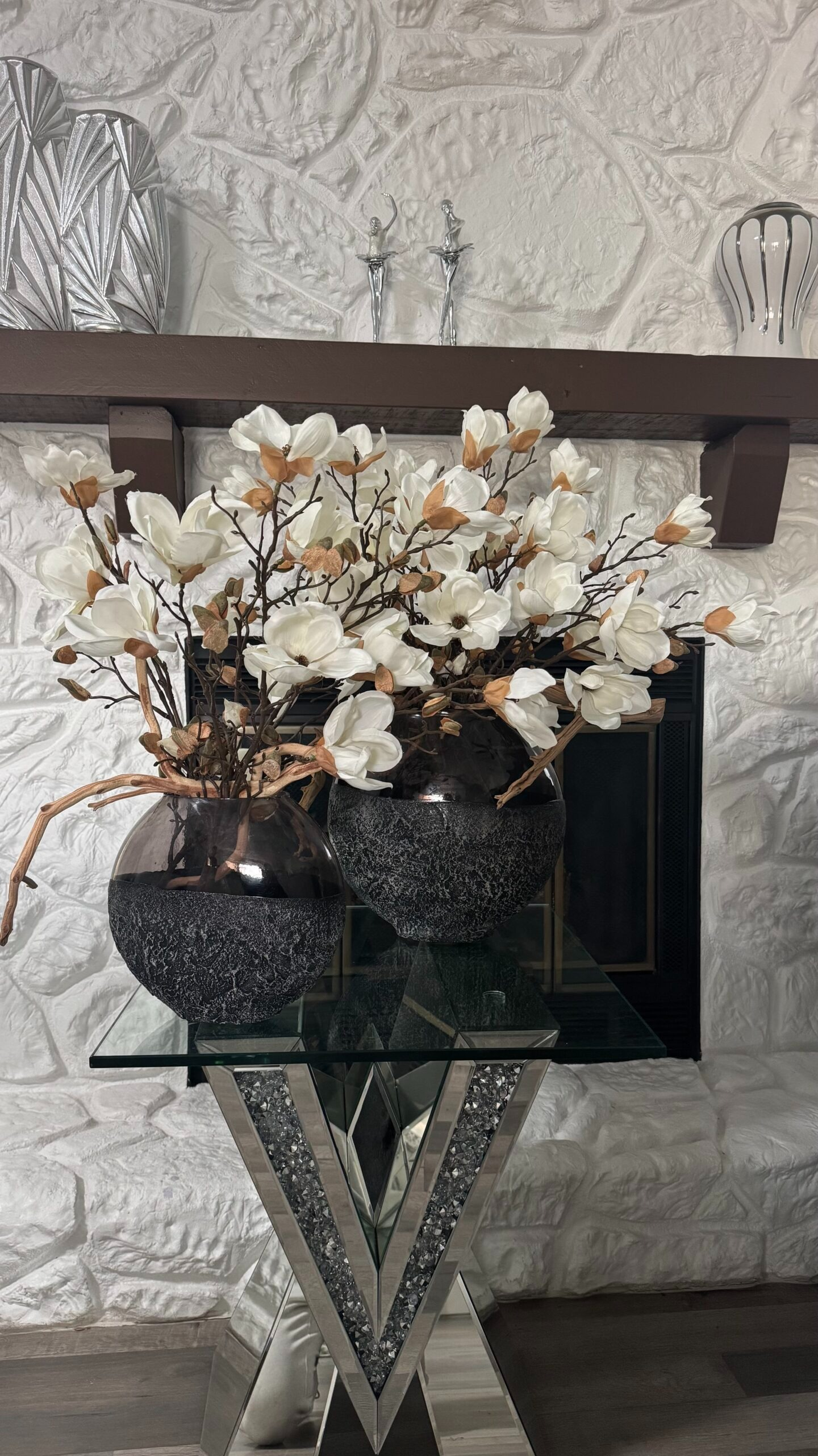 Magnolien-Set Schwarz 2-teilig – Florales Magnolien-Arrangement