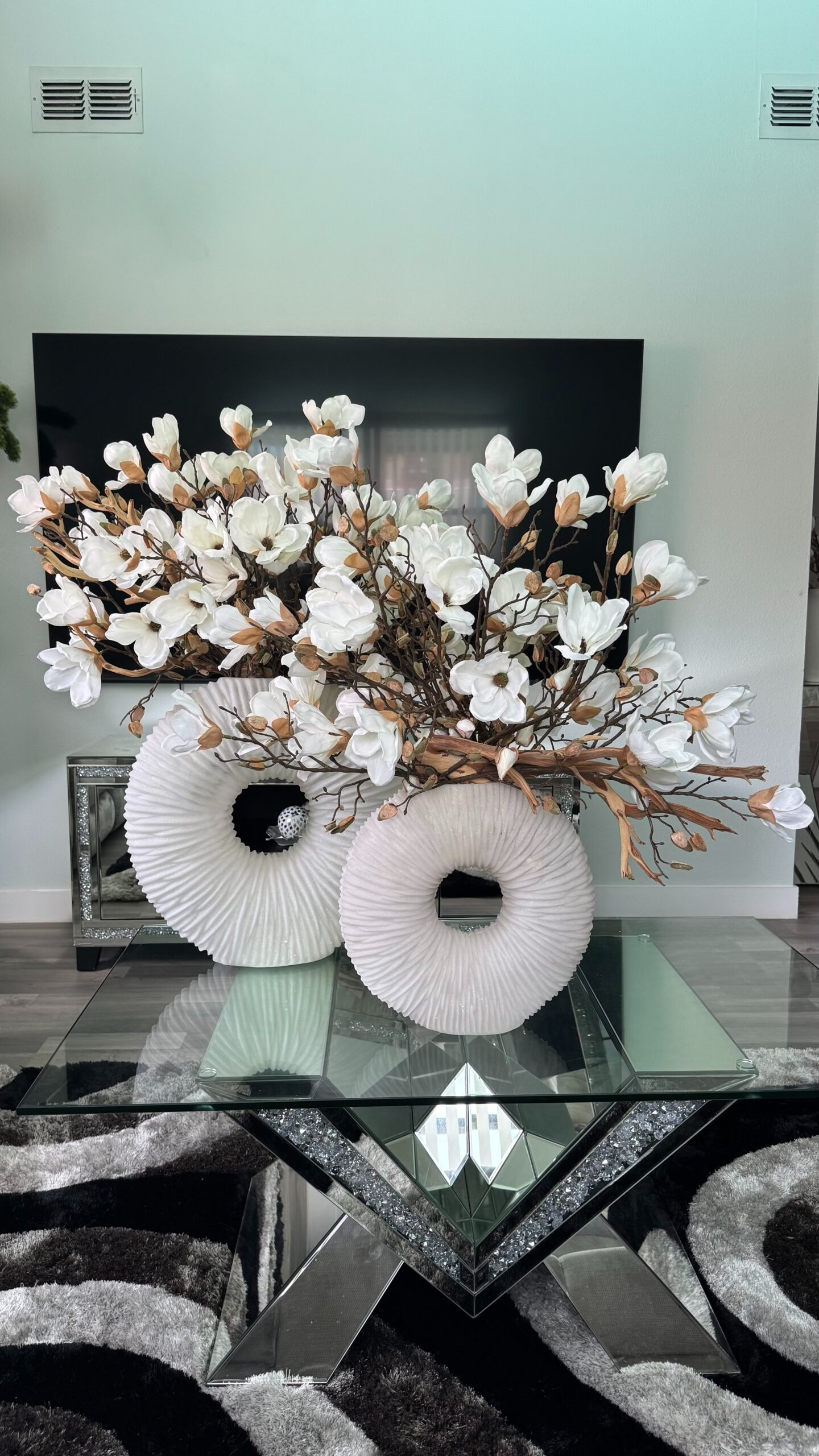 Magnolien-Set Beige 2-teilig – Florales Magnolien-Arrangement