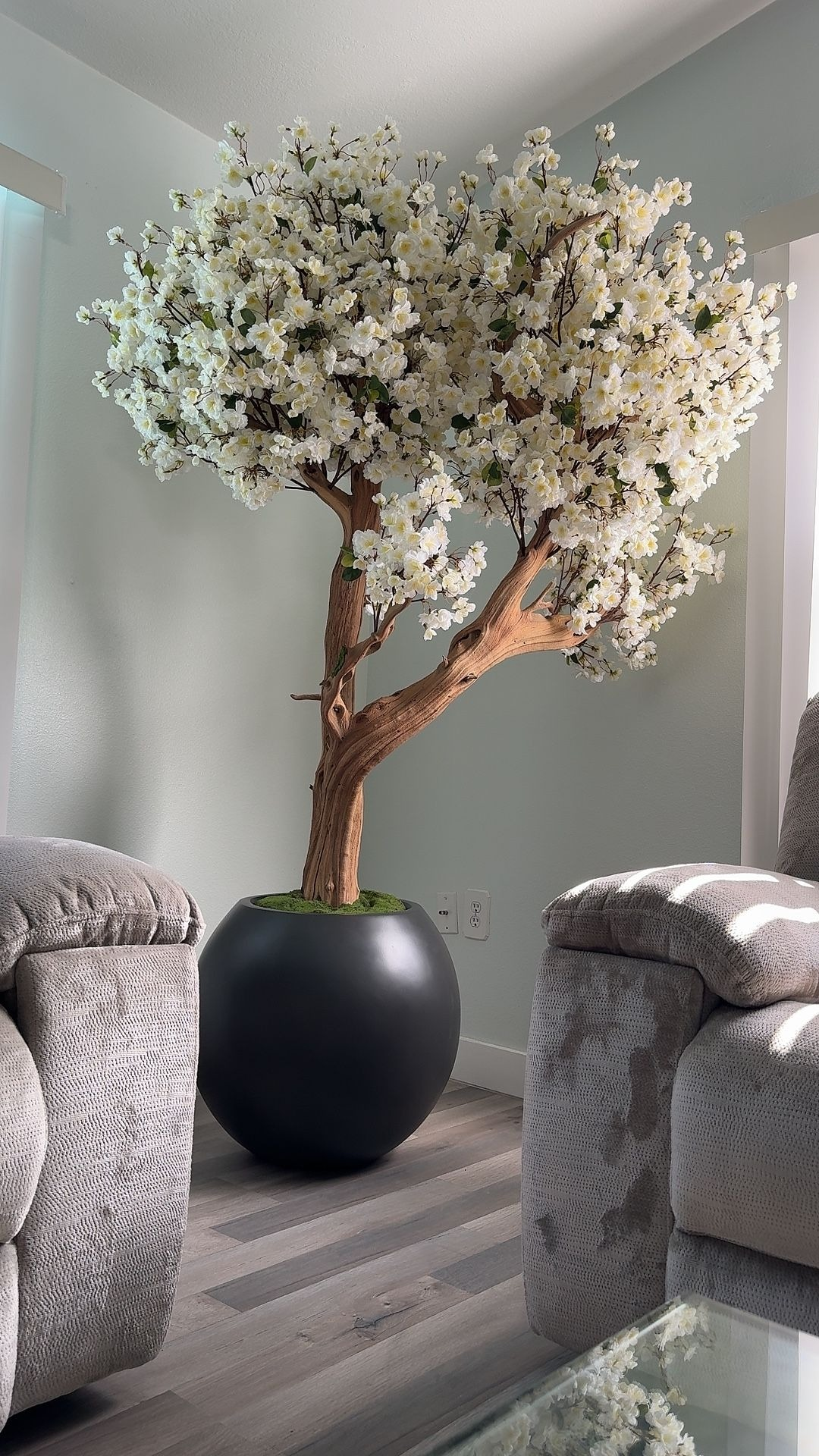 Kirschblütenbaum Weiss Mattschwarz – Kunstbaum mit Realtouch-Blüten