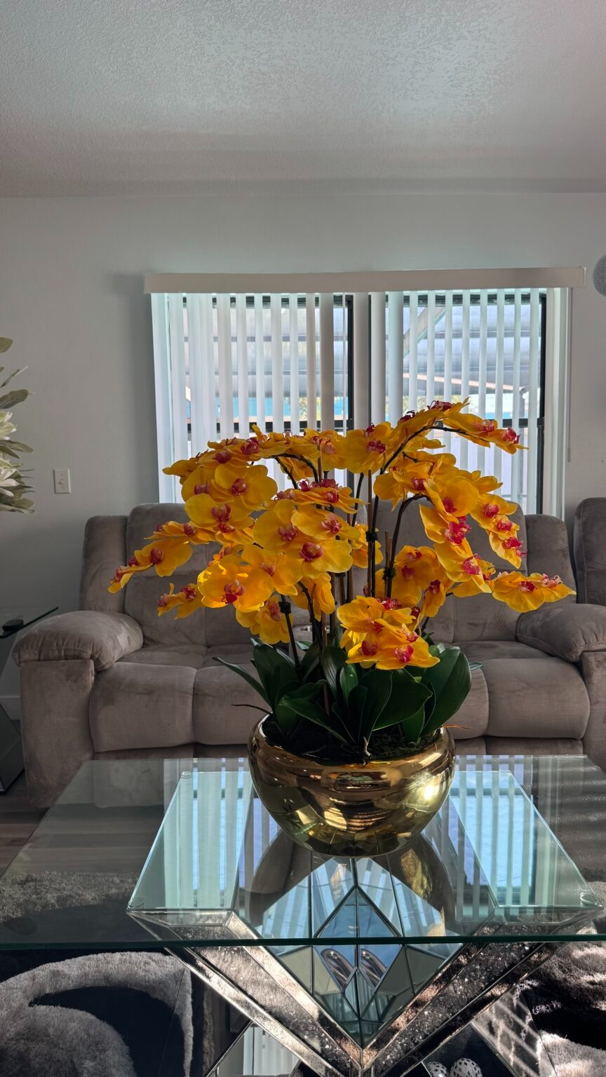 Orchideen Gelb Edelstahl Gold – Realtouch Orchideen-Arrangement