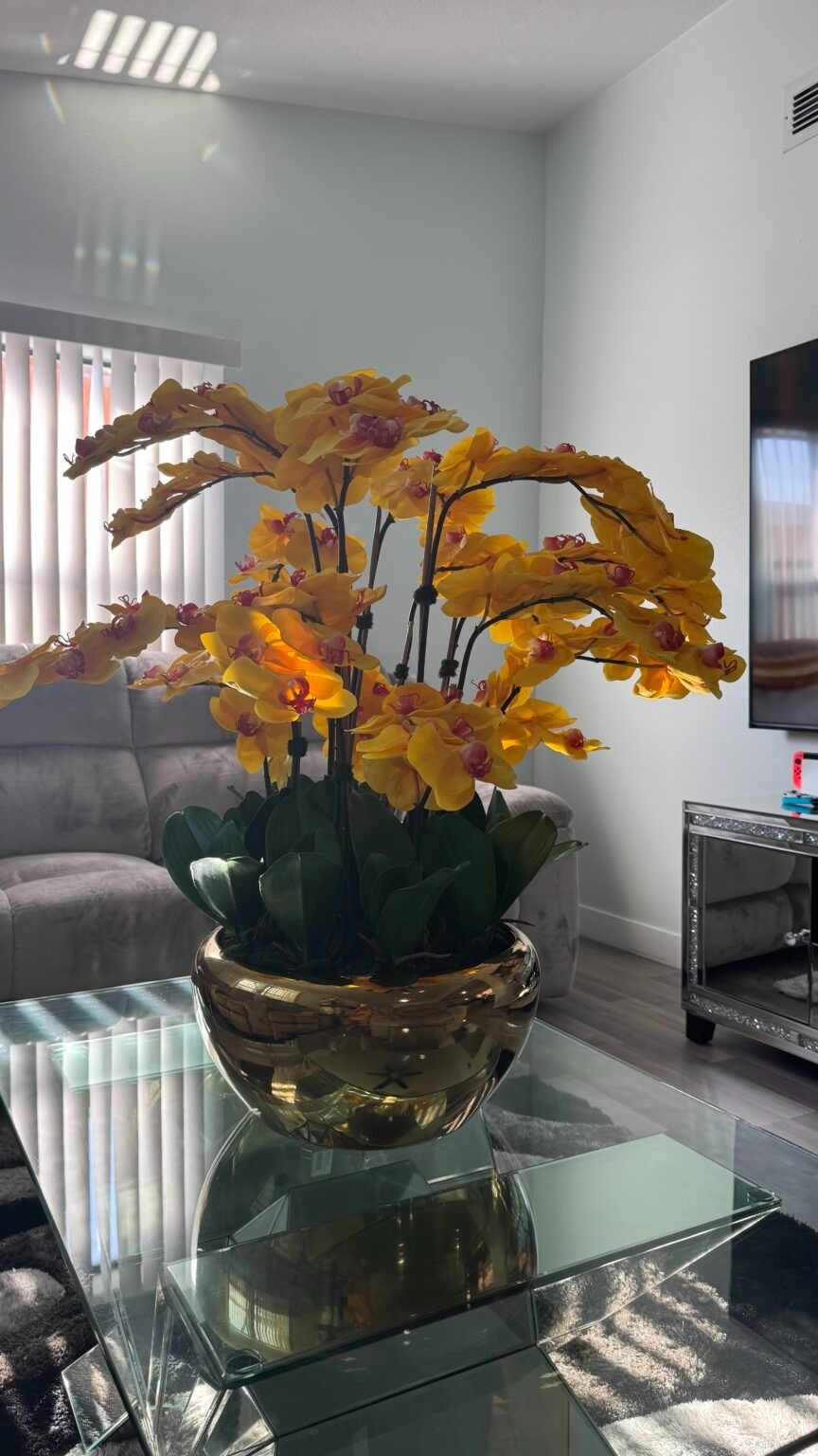 Orchideen Gelb Edelstahl Gold – Realtouch Orchideen-Arrangement