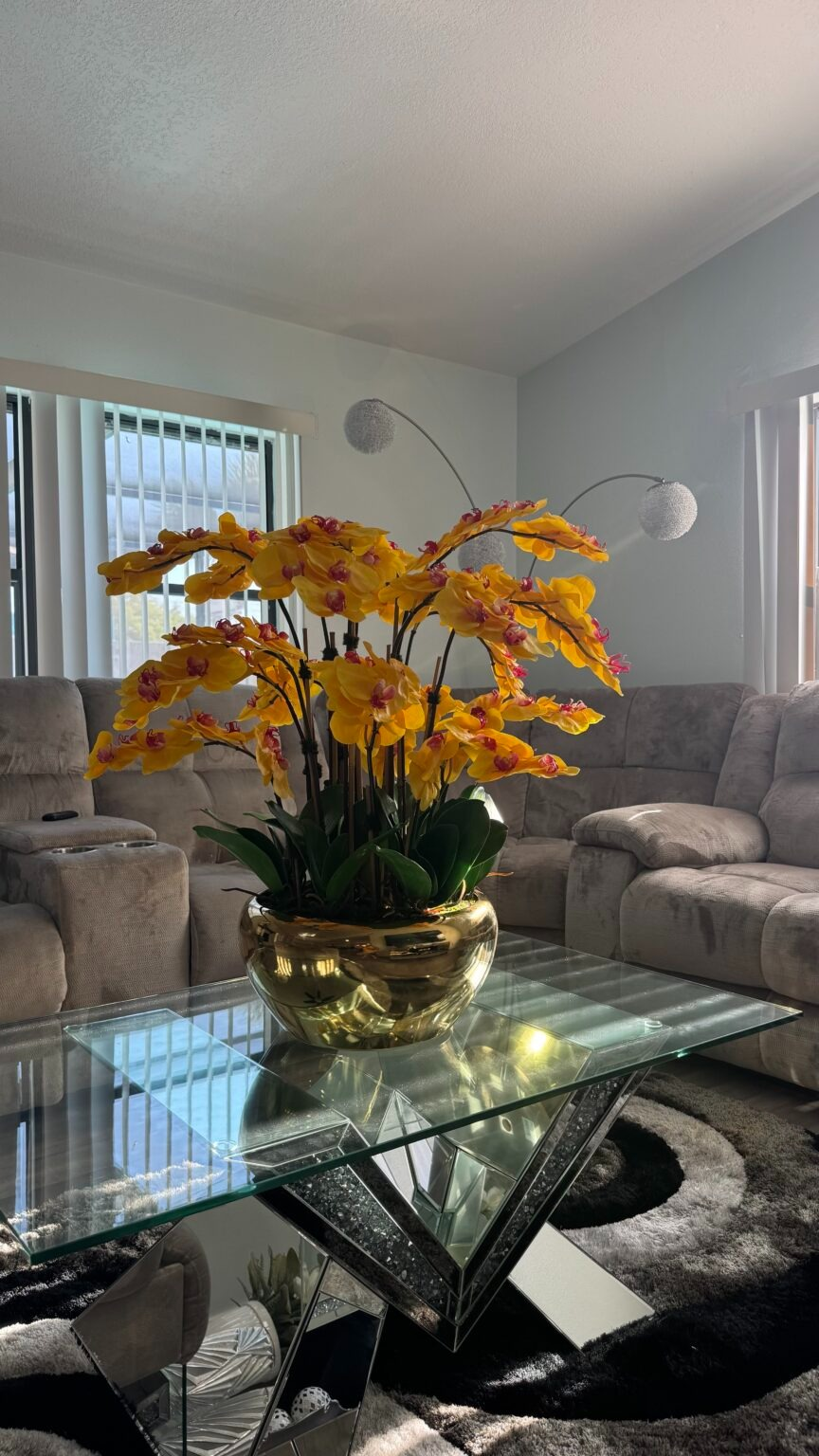Orchideen Gelb Edelstahl Gold – Realtouch Orchideen-Arrangement