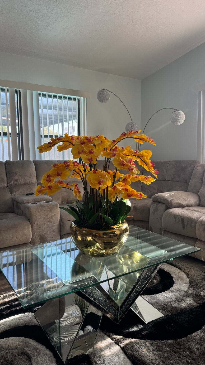Orchideen Gelb Edelstahl Gold – Realtouch Orchideen-Arrangement