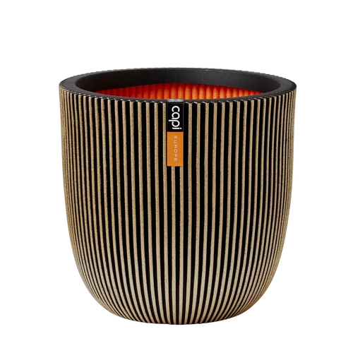 Blumentopf Kugel Groove schwarz gold | 35x34 cm