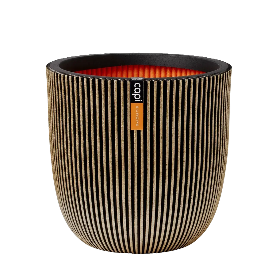 Blumentopf Kugel Groove schwarz gold | 35x34 cm
