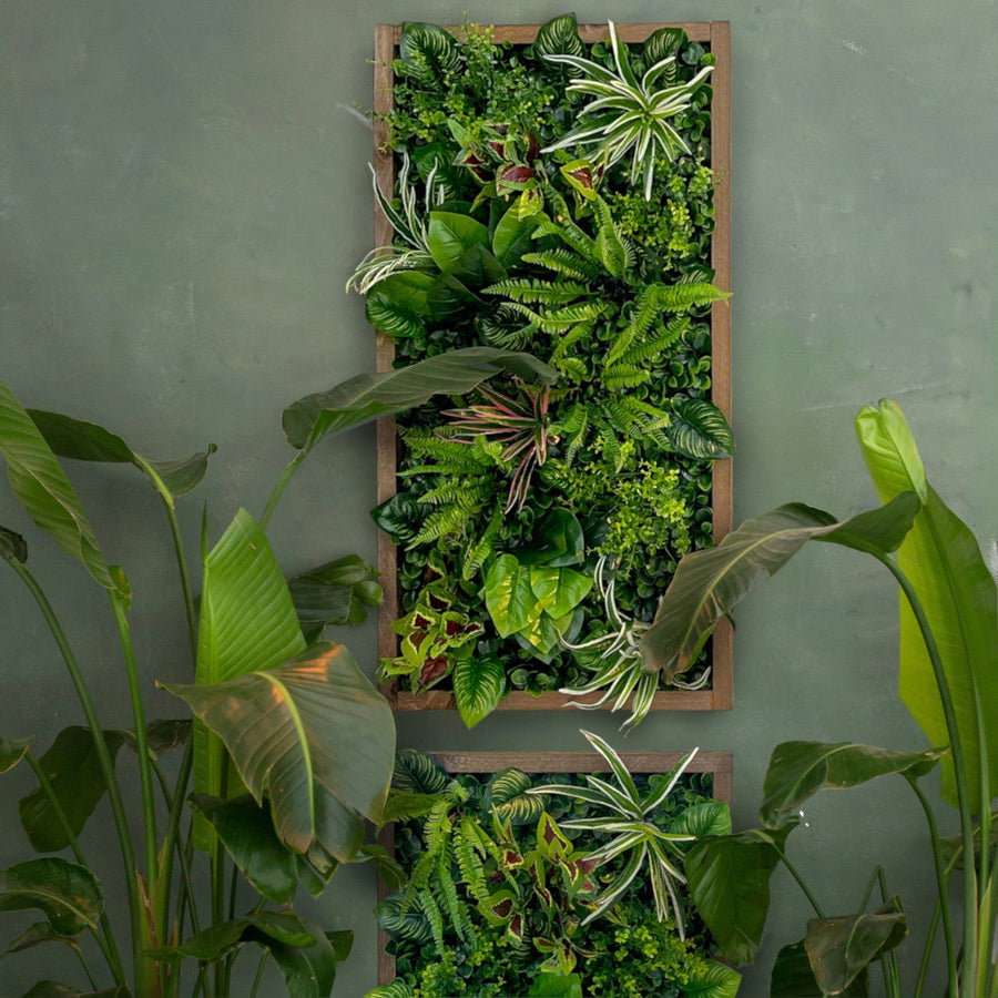 Pflanzenwand Yucatan – Realtouch im Fichtenholzrahmen
