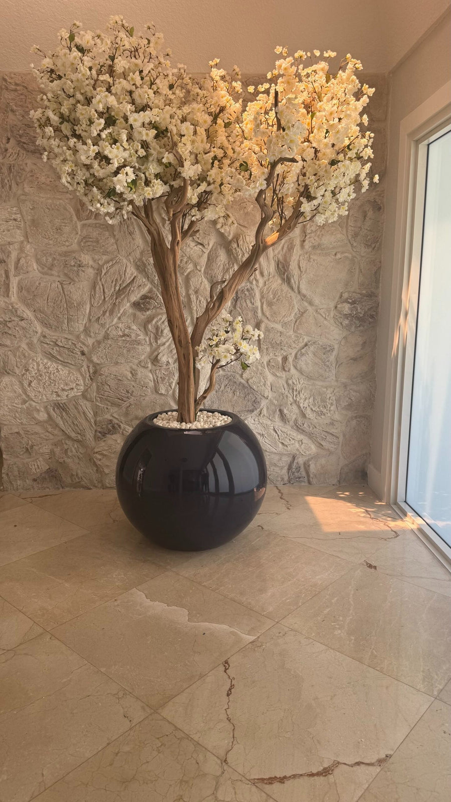 Kirschblütenbaum Weiss Dunkelblau – Kunstbaum mit Realtouch-Blüten